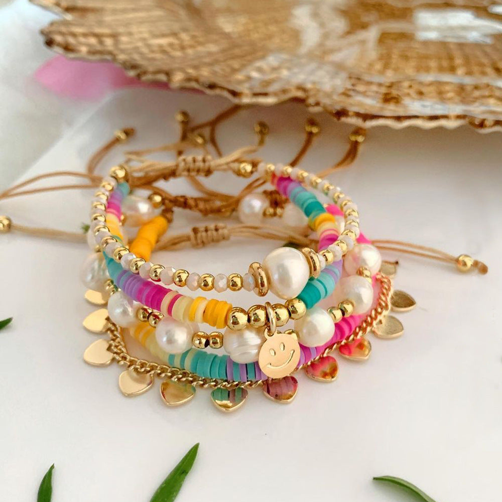 Wholesale Rainbow Soft Ceramic Pieces Pearl Bracelet